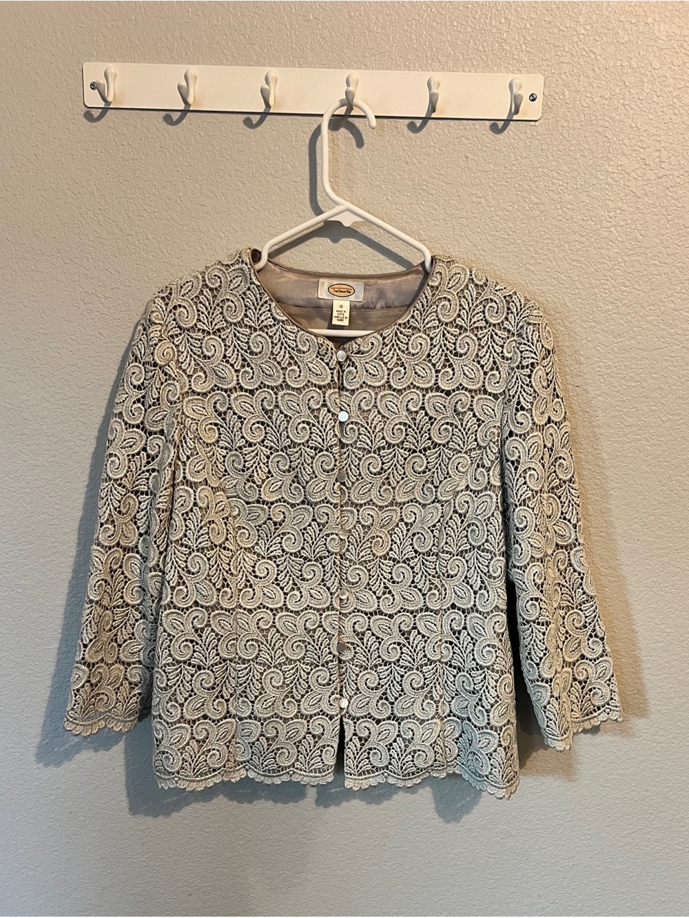 Talbots Cream Lace Button-Front Jacket